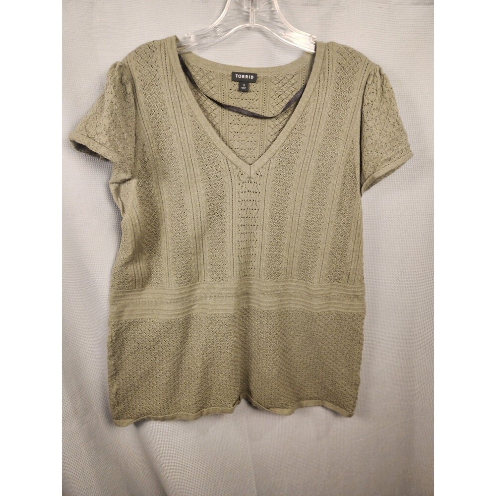 Torrid Sweater Womens 3X Everyday Soft Pointelle Pullover Short Sleeve‎ Green